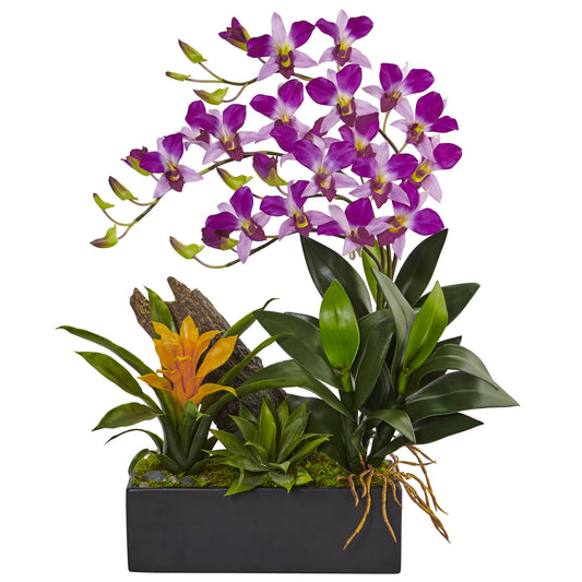 Dendrobium And Bromeliad Arrangement-Faux Plant-Nautical Decor and Gifts