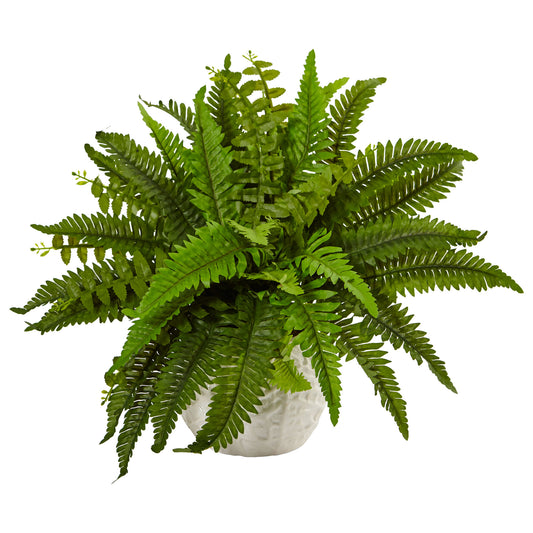 Boston Fern In White Planter-Faux Plant-Nautical Decor and Gifts