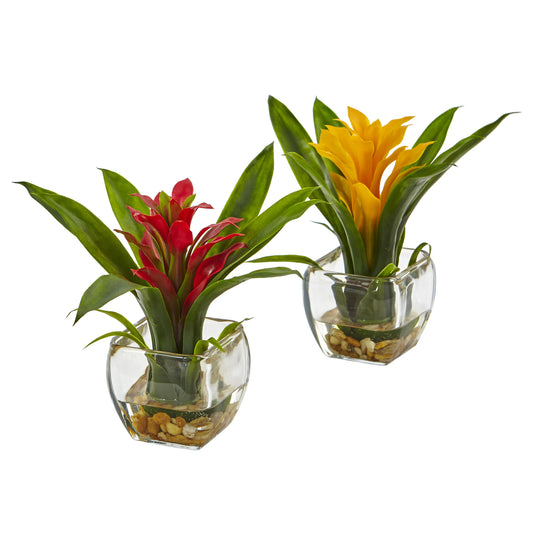 Bromeliad With Vase Arrangement (Set Of 2)-Faux Plant-Nautical Decor and Gifts