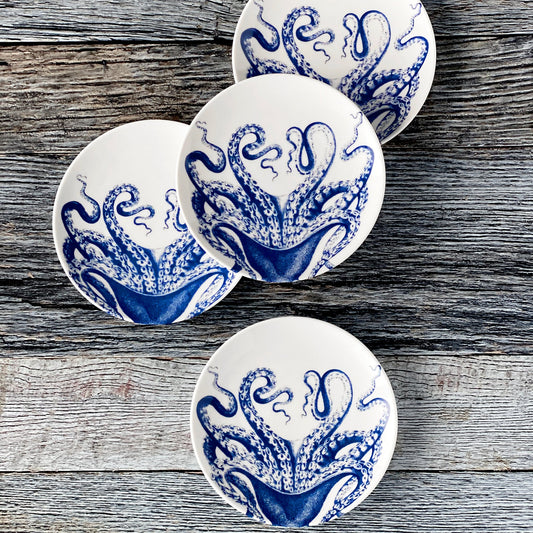 Octopus Porcelain Appetizer Plates set of 4-Nautical Decor and Gifts