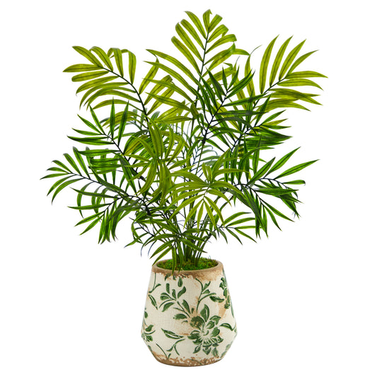 18” Mini Areca Palm Artificial Plant In Floral Vase-Faux Plant-Nautical Decor and Gifts