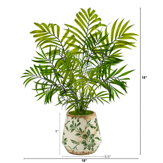 18” Mini Areca Palm Artificial Plant In Floral Vase-Faux Plant-Nautical Decor and Gifts