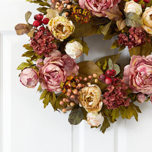 24" Peony Hydrangea Wreath-Nautical Decor and Gifts