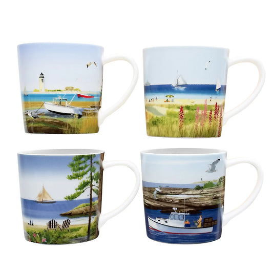 By the Sea Mugs, Set of 4-Nautical Decor and Gifts