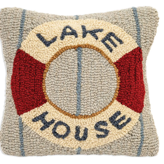 Lake House Hooked Wool Pillow-Pillow-Nautical Decor and Gifts