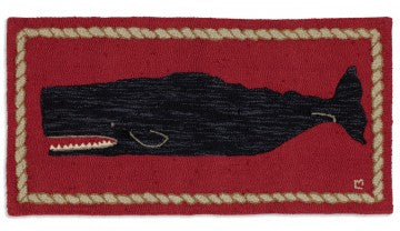Black Whale on Red-2x4 Rug-Nautical Decor and Gifts