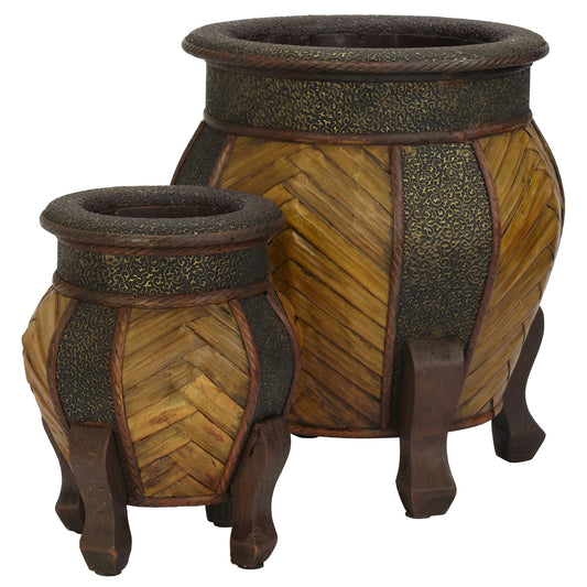 Decorative Rounded Wood Planters (Set of 2)-Faux Plant-Nautical Decor and Gifts