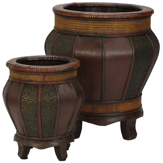 Decorative Rounded Wood Planters (Set of 2)-Faux Plant-Nautical Decor and Gifts