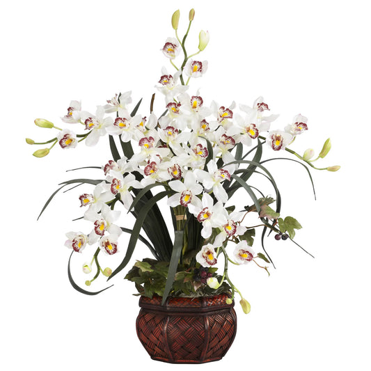 Silk Cymbidium Arrangement w/Decorative Vase-Faux Plant-Nautical Decor and Gifts