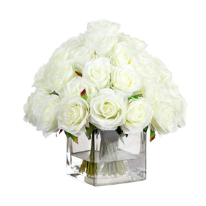13-in Artificial Rose Arrangement in Glass Vase-Faux Plant-Nautical Decor and Gifts