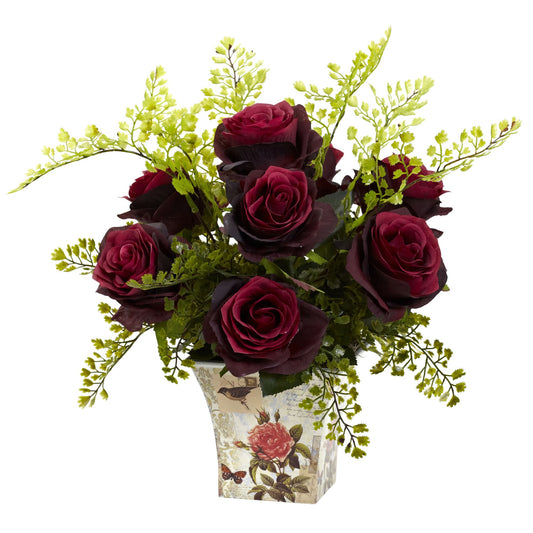 Rose & Maiden Hair w/Floral Planter-Faux Plant-Nautical Decor and Gifts