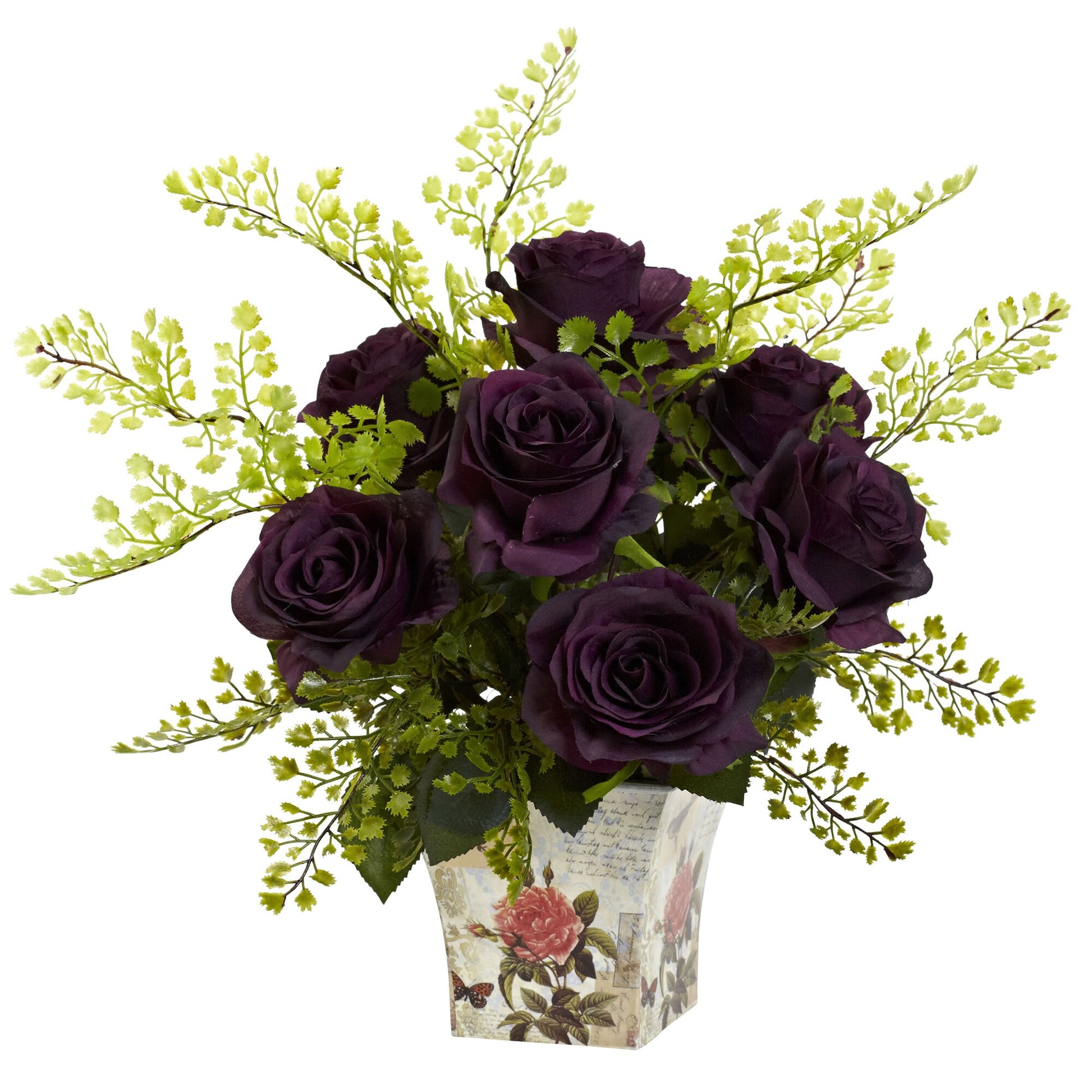 Rose & Maiden Hair w/Floral Planter-Faux Plant-Nautical Decor and Gifts