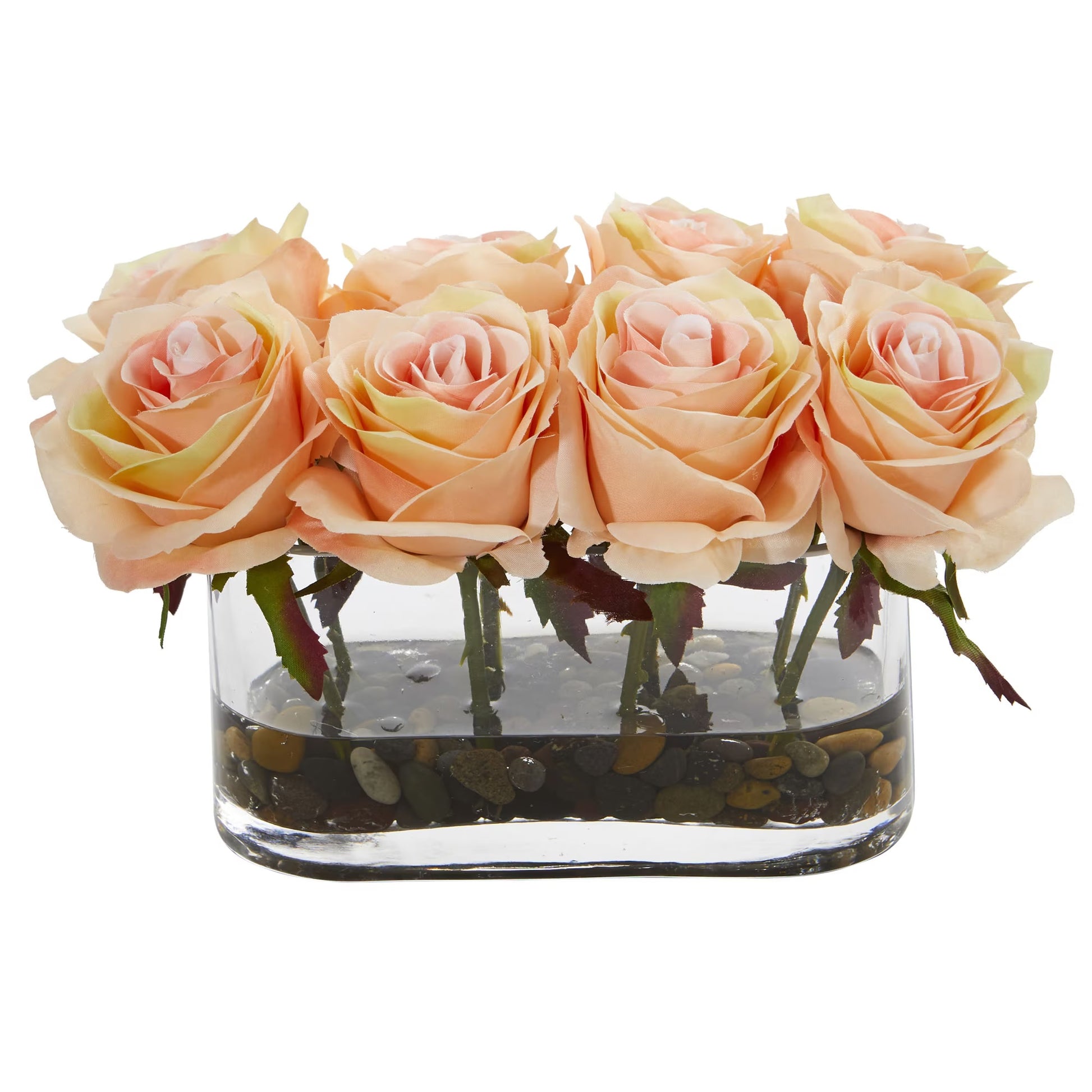 5.5” Blooming Roses in Glass Vase Artificial Arrangement-Faux Plant-Nautical Decor and Gifts