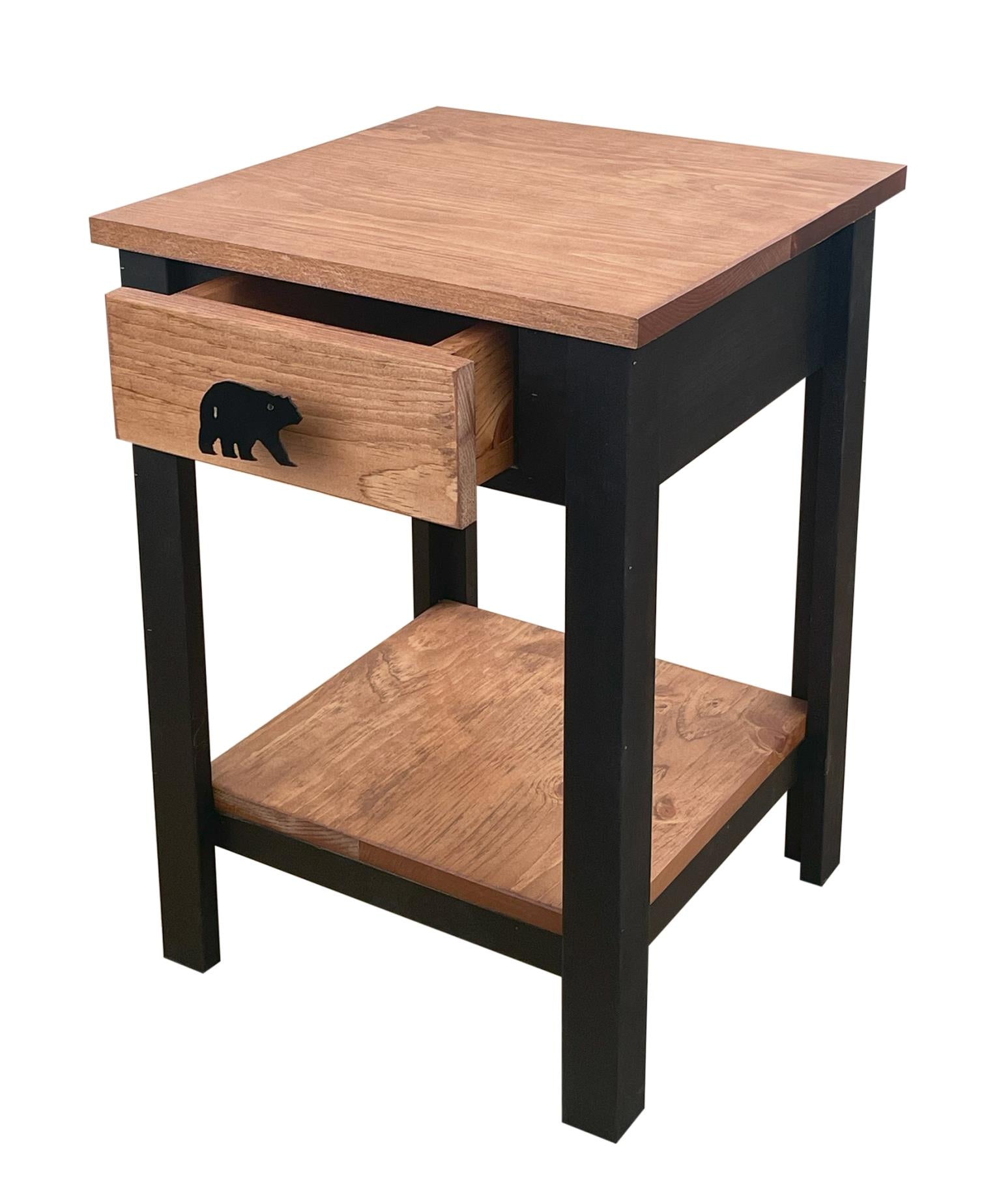 Wood 17" End Table with Drawer and Bear Pull-Lamp-Nautical Decor and Gifts