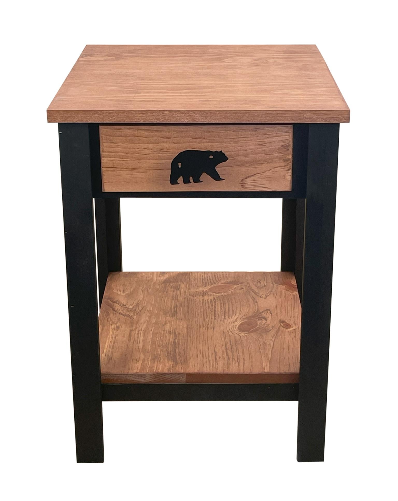 Wood 17" End Table with Drawer and Bear Pull-Lamp-Nautical Decor and Gifts