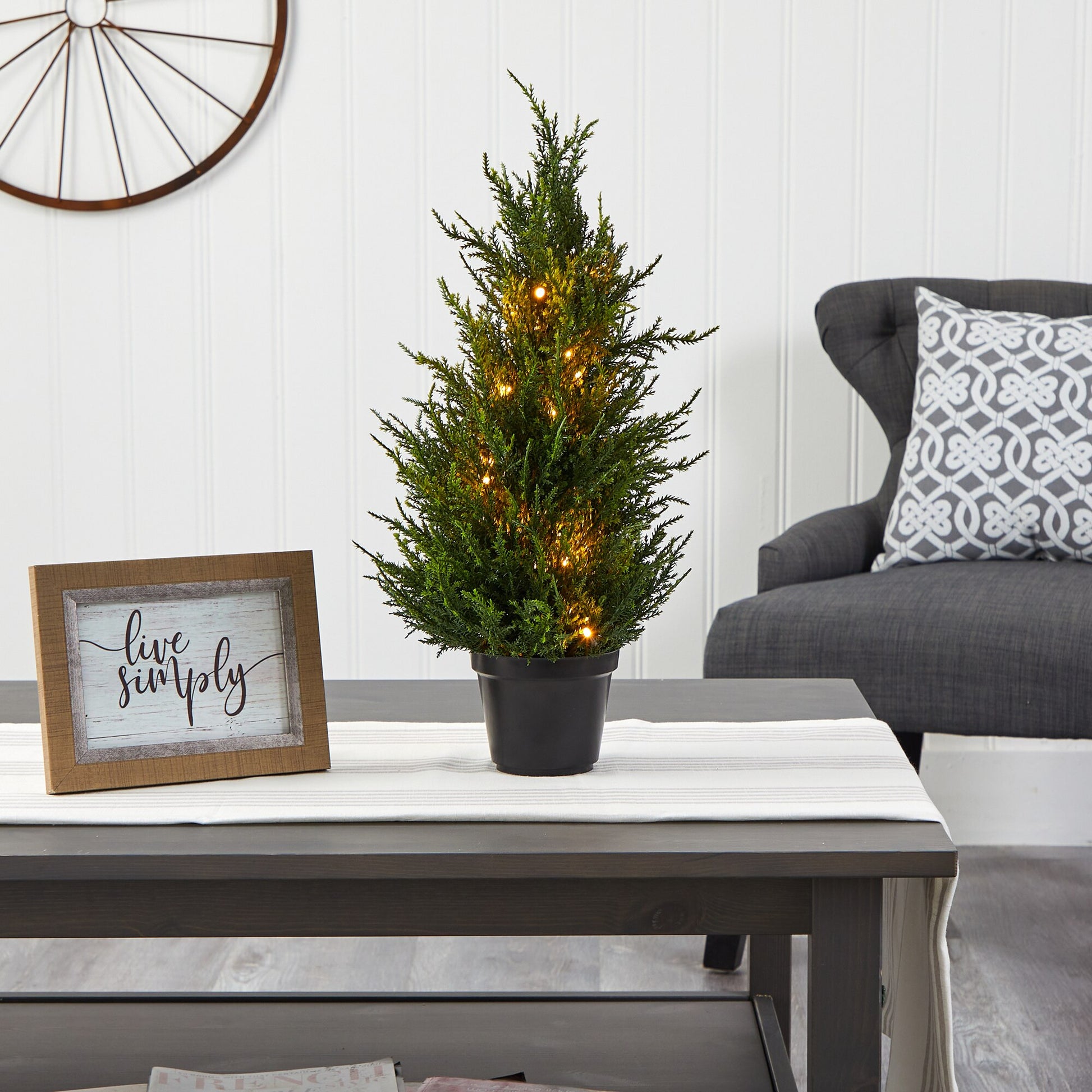 18” Cedar Artificial Tree with LED Lights-Nautical Decor and Gifts