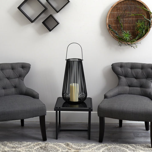 20" Vintage Black Metal Wire Lantern Candle Holder