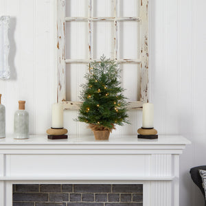 2’ Artificial Christmas Tree in Burlap Base with 35 Warm White LED Lights-Nautical Decor and Gifts