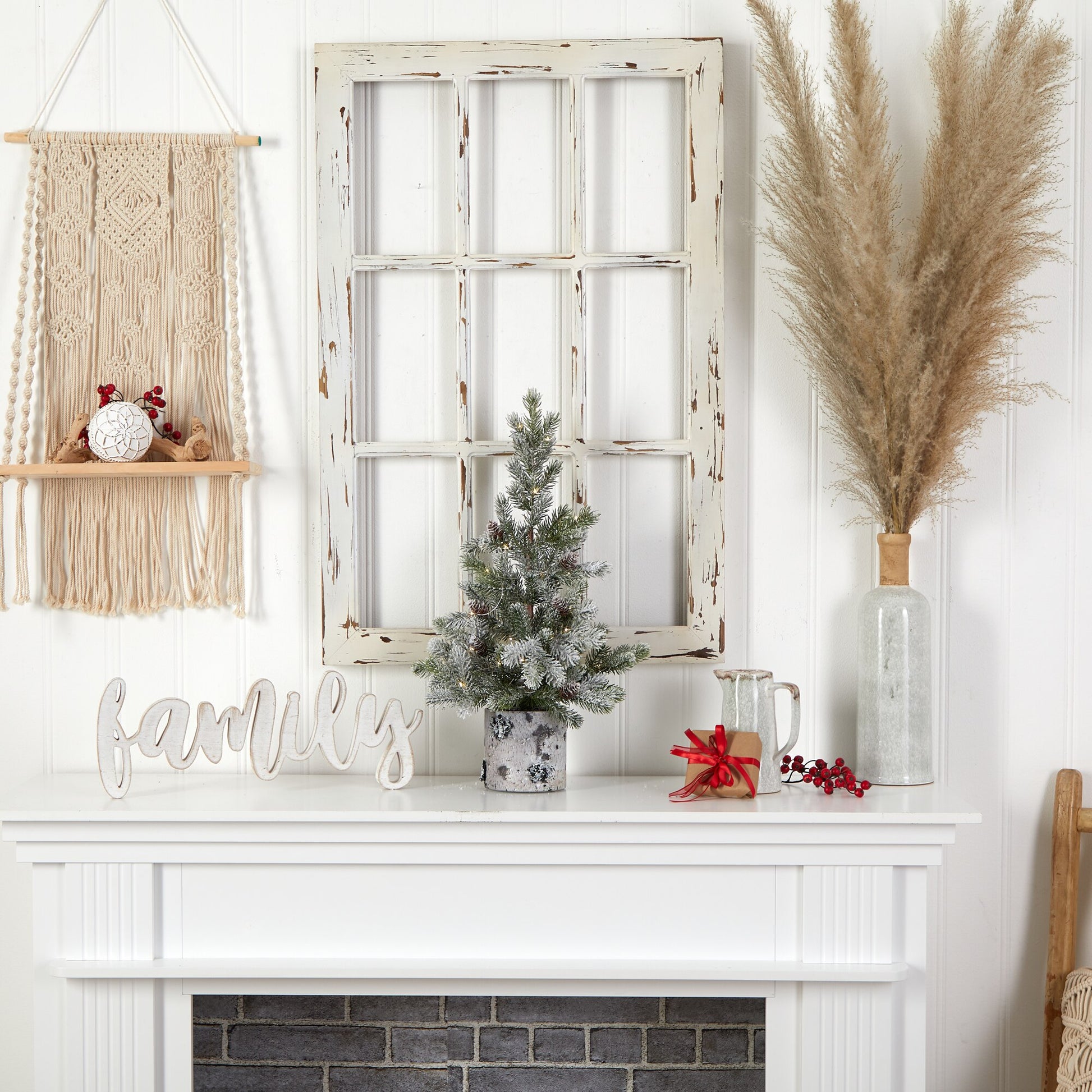 2' Flocked Faux Christmas Tree/Decorative Birch Bark Planter/LED lights-Nautical Decor and Gifts