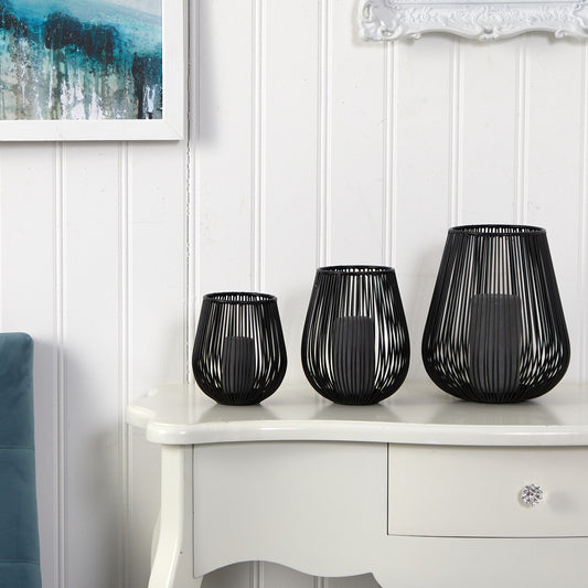 Vintage Black Metal Wire Lantern Candle Holders (Set of 3)-Faux Plant-Nautical Decor and Gifts