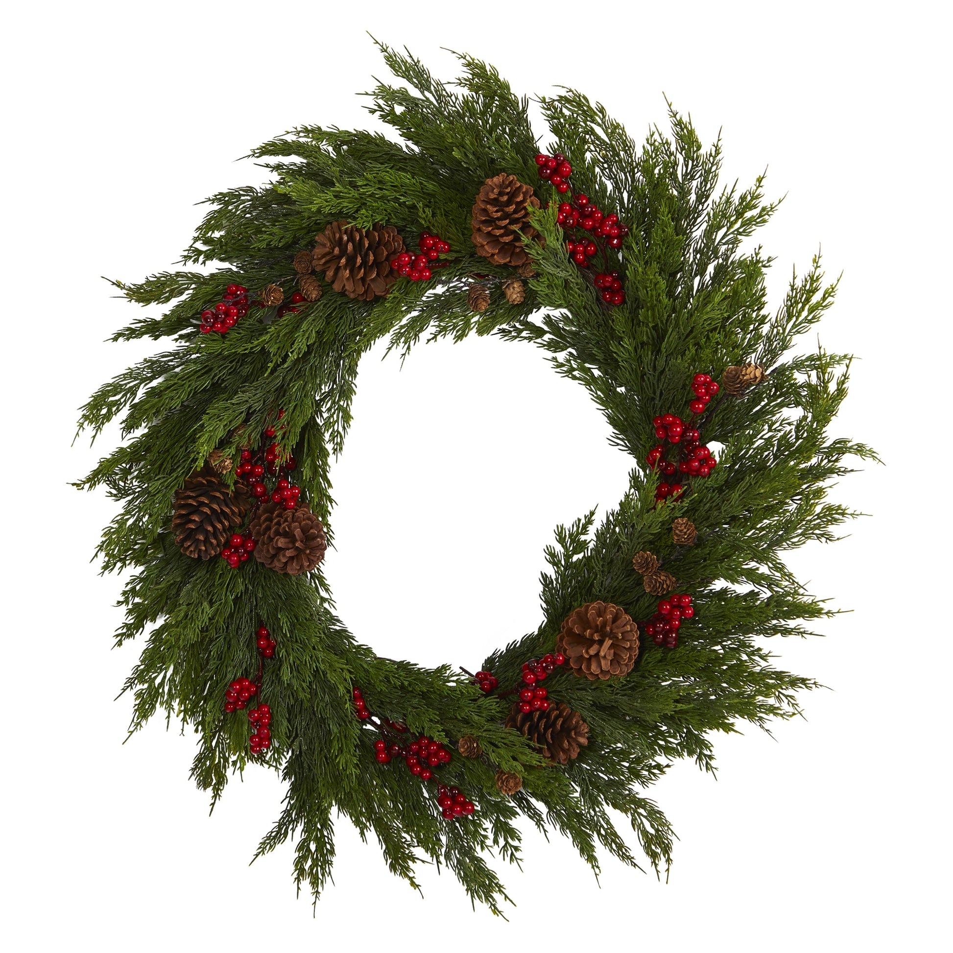 32'' Cypress with Berries and Pine Cones Artificial Wreath-Nautical Decor and Gifts