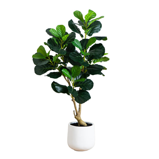 Artificial Lush Fiddle Leaf Tree in Decorative White Planter-Faux Plant-Nautical Decor and Gifts