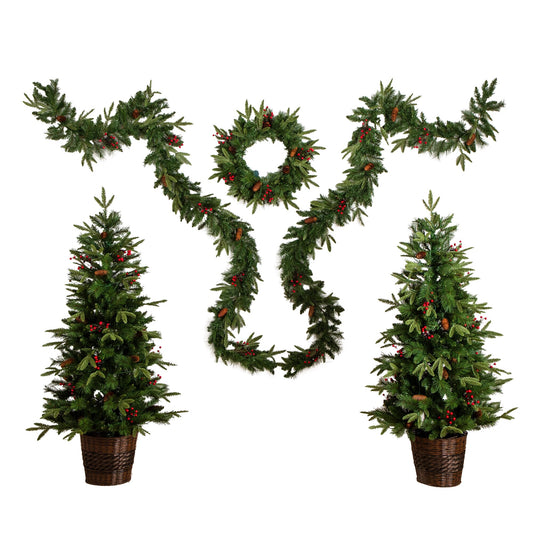 Pre-Lit Artificial Christmas Holiday 5 Piece Bundle-Nautical Decor and Gifts