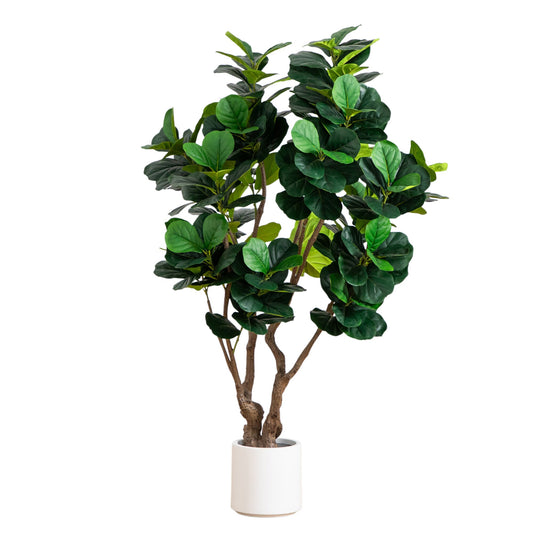Artificial Lush Fiddle Leaf Tree in Decorative White Planter-Faux Plant-Nautical Decor and Gifts