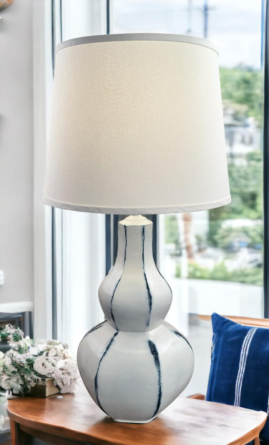 Farmhouse/Navy Large 6 Sided Tear Drop Table Lamp-Lamp-Nautical Decor and Gifts