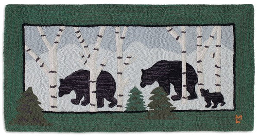 Three Bears in Birch Woods Hooked Rug-2x3 Rug-Nautical Decor and Gifts