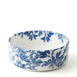 Ceramic pet bowl with blue floral pattern 