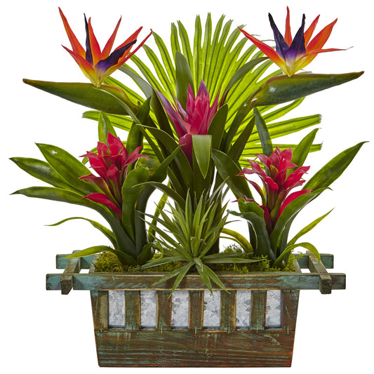 Birds of Paradise and Bromeliad in Planter-Faux Plant-Nautical Decor and Gifts