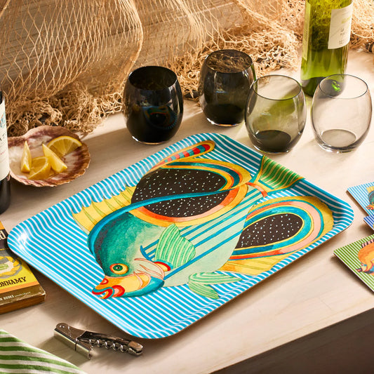 Party Fish Large Rectangular Birchwood Tray-Nautical Decor and Gifts