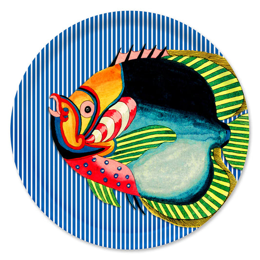 Party Fish Large Round Birchwood Tray-Nautical Decor and Gifts