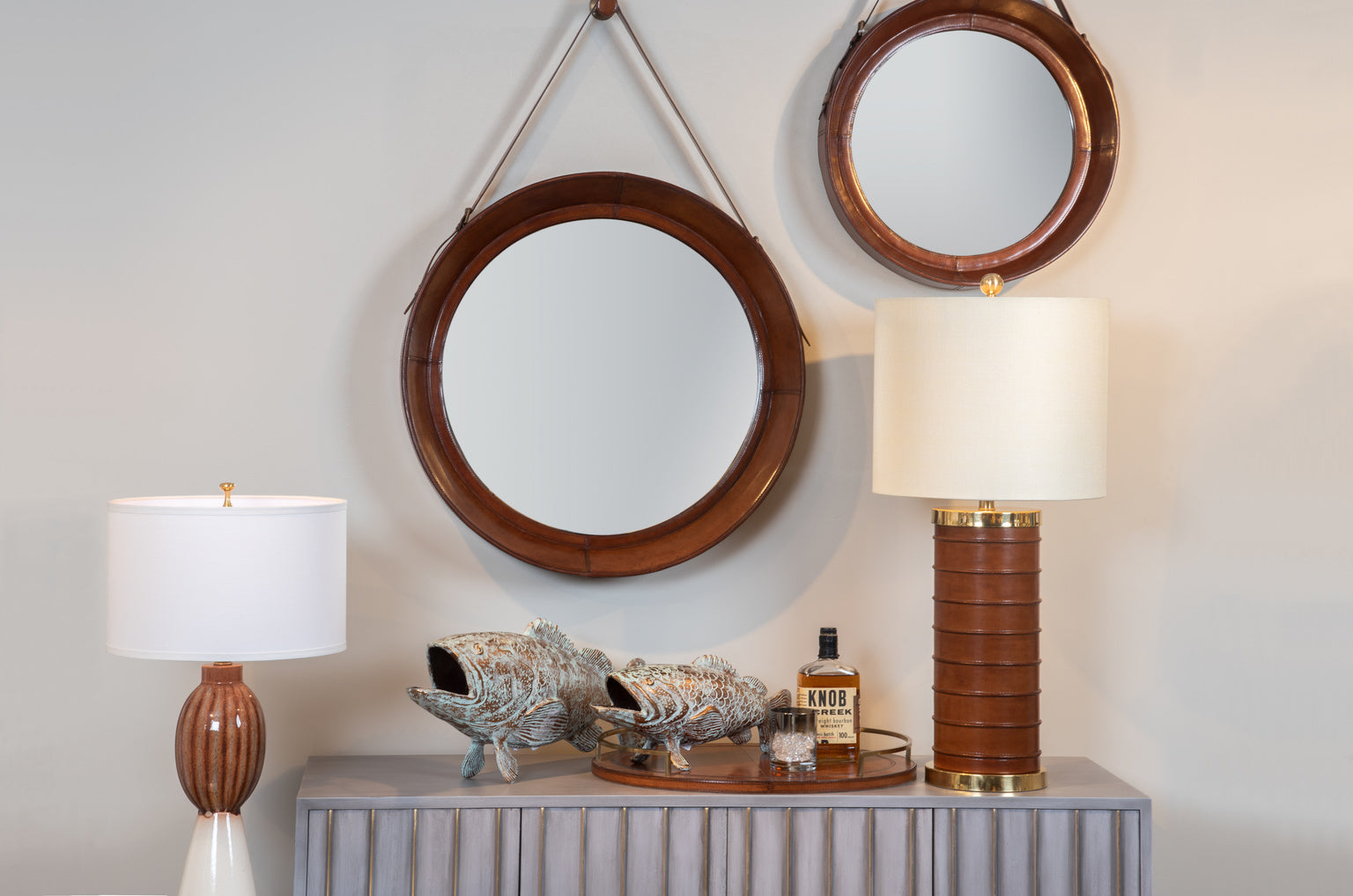 Cognac Leather Mirror-Nautical Decor and Gifts