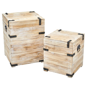 Decorative White Wash Storage Boxes-Trunks with Metal Detail (Set of 2)-Faux Plant-Nautical Decor and Gifts
