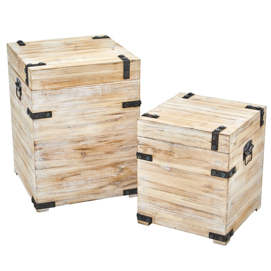 Decorative White Wash Storage Boxes-Trunks with Metal Detail (Set of 2)-Faux Plant-Nautical Decor and Gifts
