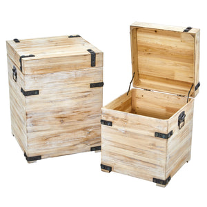 Decorative White Wash Storage Boxes-Trunks with Metal Detail (Set of 2)-Faux Plant-Nautical Decor and Gifts