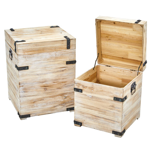 Decorative White Wash Storage Boxes-Trunks with Metal Detail (Set of 2)-Faux Plant-Nautical Decor and Gifts