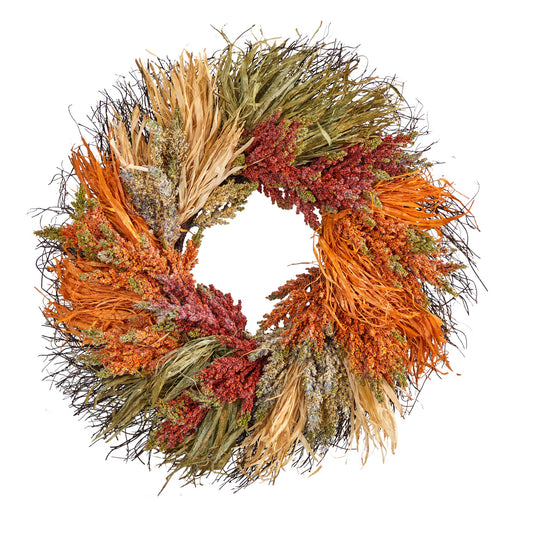 26” Fall Sorghum Harvest Autumn Artificial Wreath-Nautical Decor and Gifts