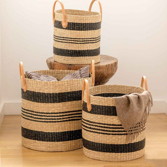 Hudson Seagrass Baskets- Set of 3-Nautical Decor and Gifts