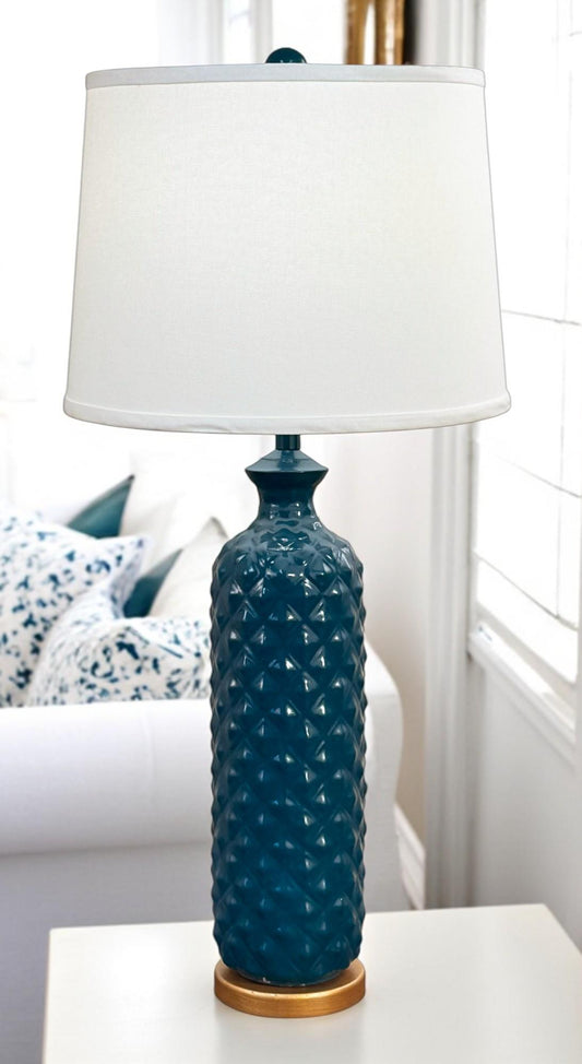 High Gloss Sea Tall Textured Table Lamp w/ Gold Base-Lamp-Nautical Decor and Gifts