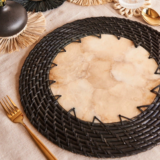 Capiz Shell Placemats With Rattan Trim, Set of 2-Nautical Decor and Gifts