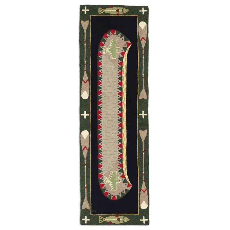 Long Boat Green Hooked Runner-30x8 Rug-Nautical Decor and Gifts