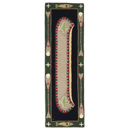Long Boat Green Hooked Runner-30x8 Rug-Nautical Decor and Gifts