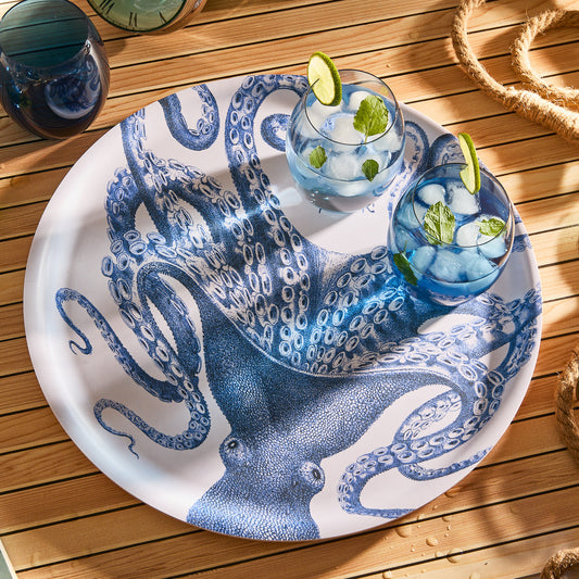 Octopus Large Round Birchwood Tray-Nautical Decor and Gifts