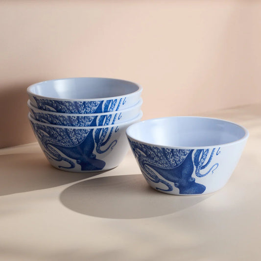 Octopus Melamine Cereal Bowls, Set of 4-Nautical Decor and Gifts