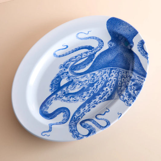 Octopus Melamine Oval Rimmed Platter-Nautical Decor and Gifts