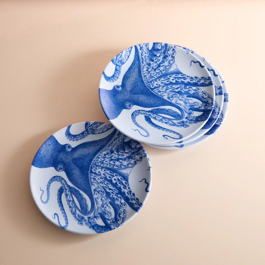 Octopus Melamine Salad Plates, Set of 4-Nautical Decor and Gifts