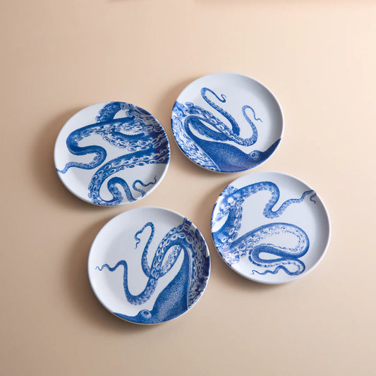 Octopus Melamine Small Plates, Set of 4-Nautical Decor and Gifts